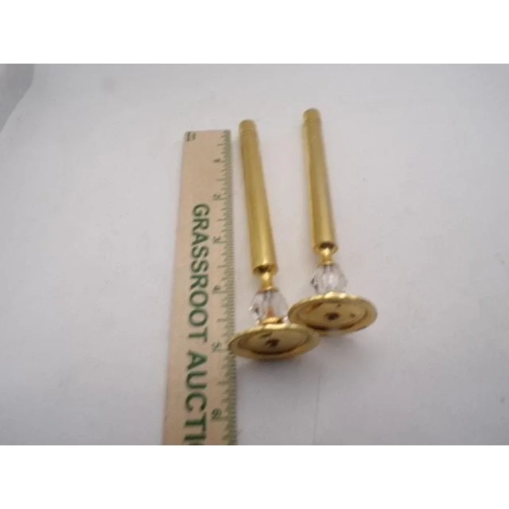 Vintage Gold‎ Tone Bud Vases with Crystal Accents Pair Hollywood Regency Decor